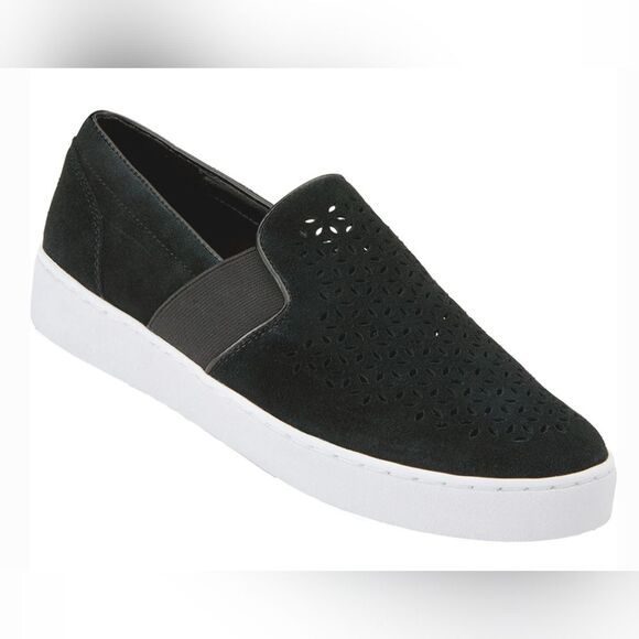 Vionic Kani Slip-On Sneaker Suede Size 8.5 Black Laser Cut Sporty Comfort - Picture 1 of 8